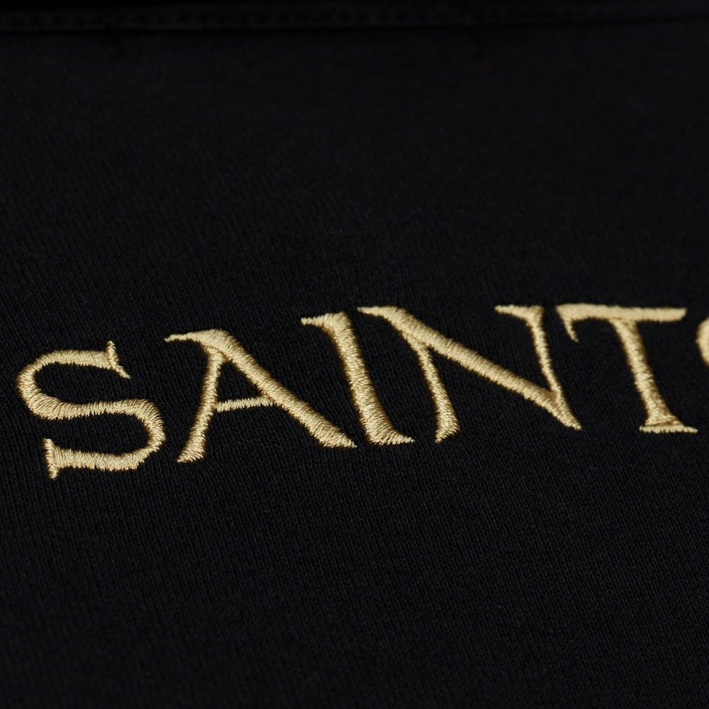 New Orleans Saints Women's Cropped Long Sleeve Rugby Polo - Black - Mitchell & Ness