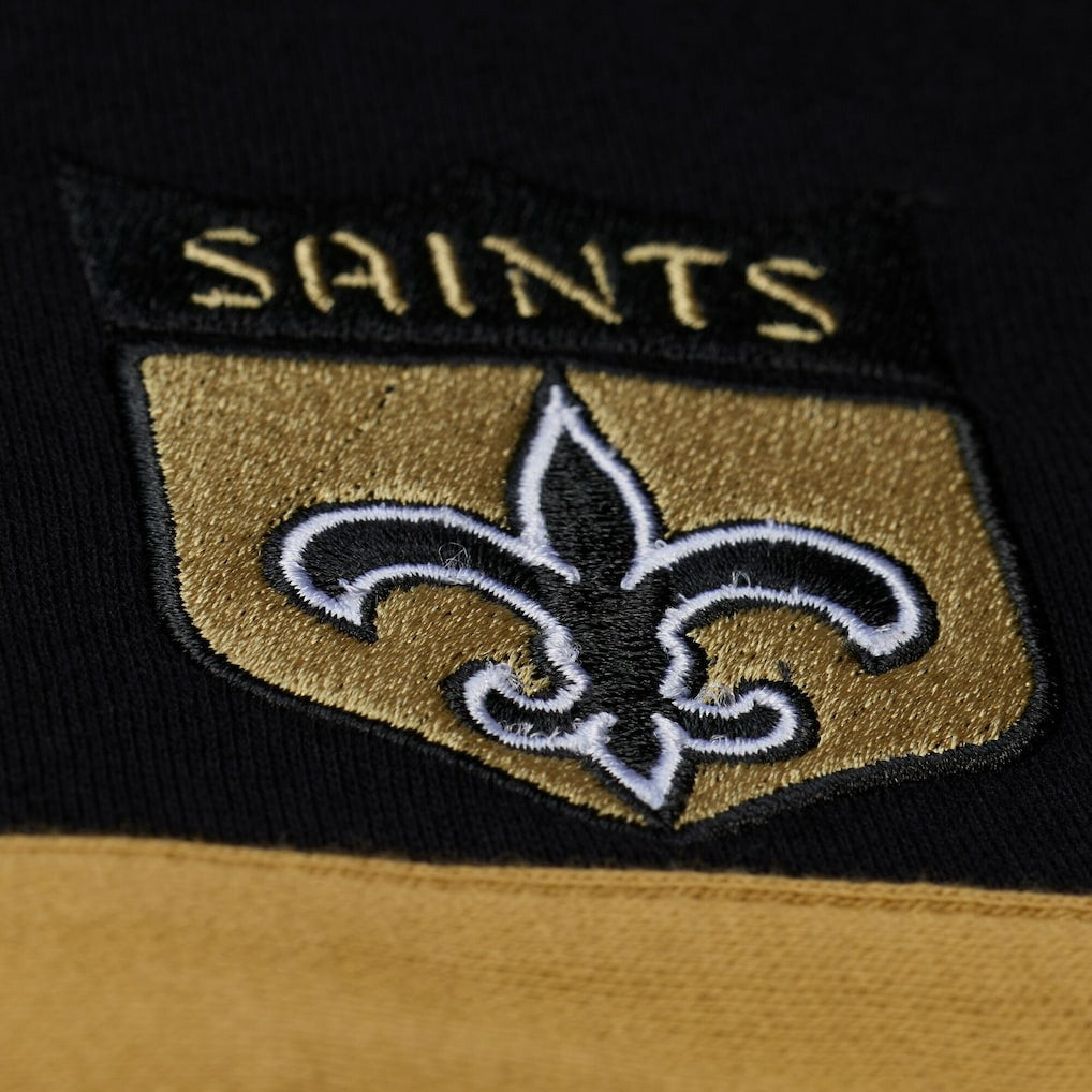 New Orleans Saints Women's Cropped Long Sleeve Rugby Polo - Black - Mitchell & Ness