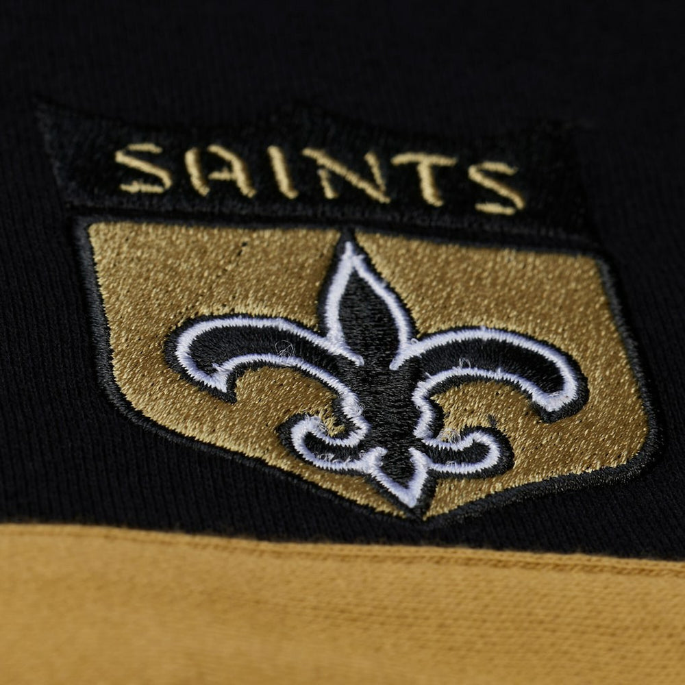 New Orleans Saints Women's Cropped Long Sleeve Rugby Polo - Black - Mitchell & Ness