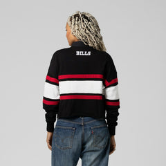 Buffalo Bills Women's Throwback Cropped Long Sleeve Rugby Polo - Black - Mitchell & Ness
