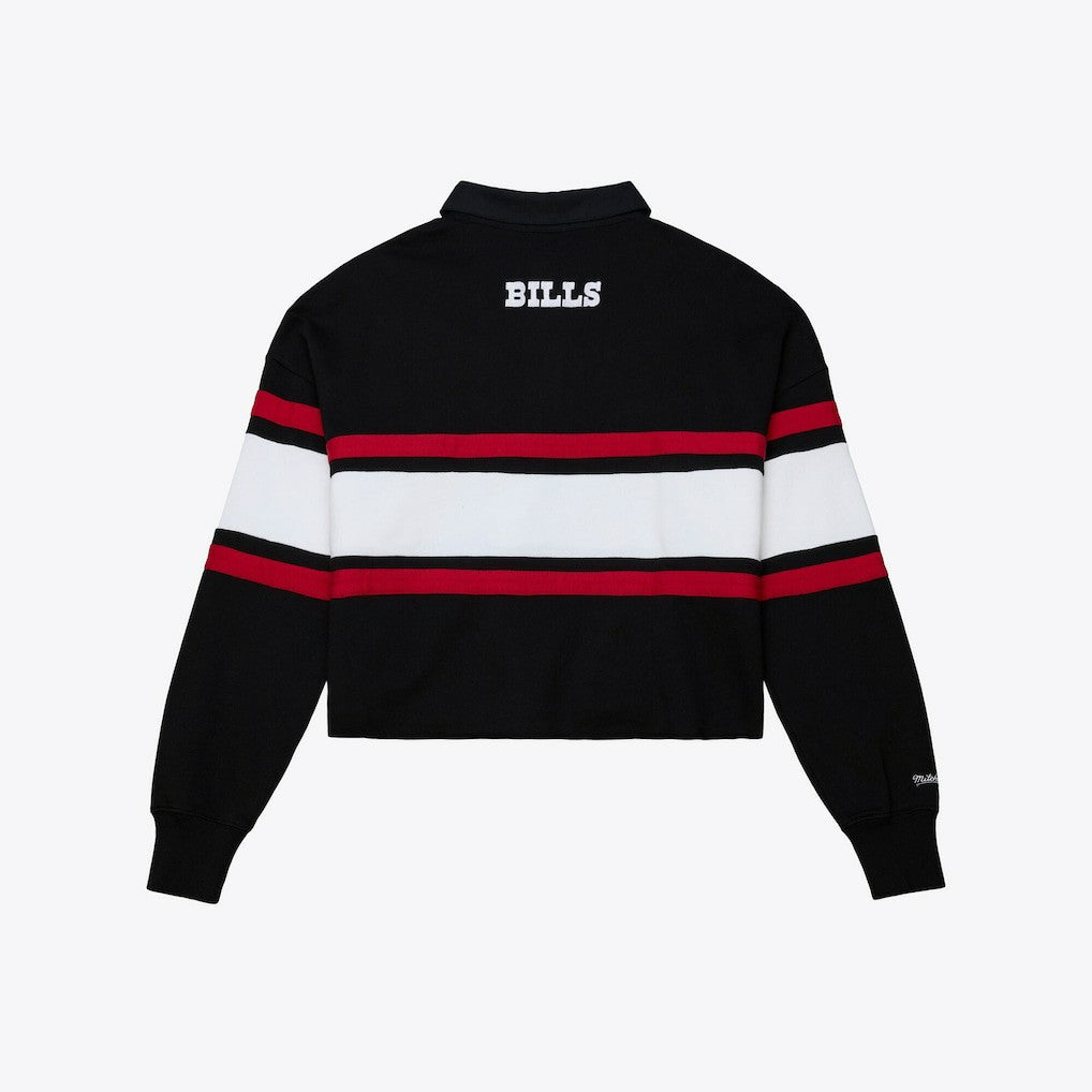Buffalo Bills Women's Throwback Cropped Long Sleeve Rugby Polo - Black - Mitchell & Ness