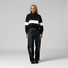 Baltimore Ravens Women's Cropped Long Sleeve Rugby Polo - Black - Mitchell & Ness