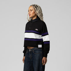 Baltimore Ravens Women's Cropped Long Sleeve Rugby Polo - Black - Mitchell & Ness