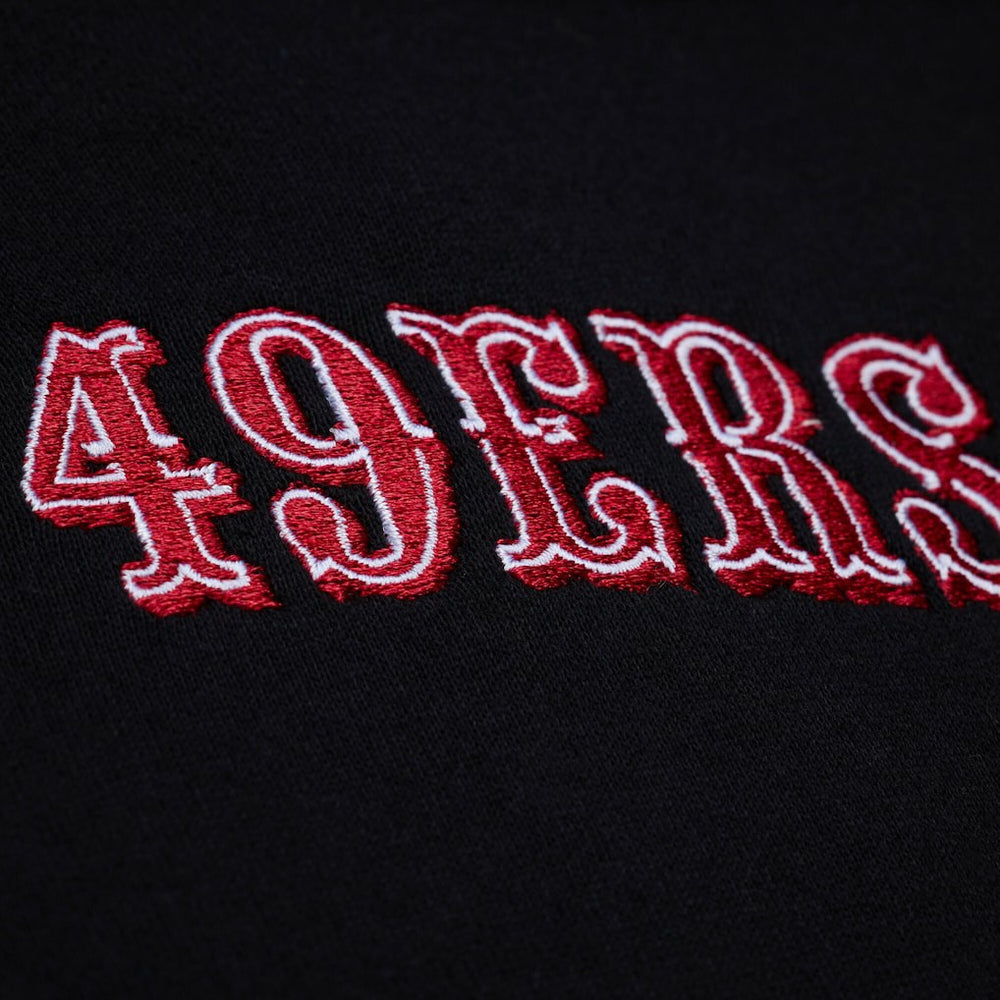 San Francisco 49ers Women's Cropped Long Sleeve Rugby Polo - Black - Mitchell & Ness