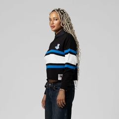 Detroit Lions Women's Cropped Long Sleeve Rugby Polo - Black - Mitchell & Ness