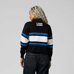 Detroit Lions Women's Cropped Long Sleeve Rugby Polo - Black - Mitchell & Ness