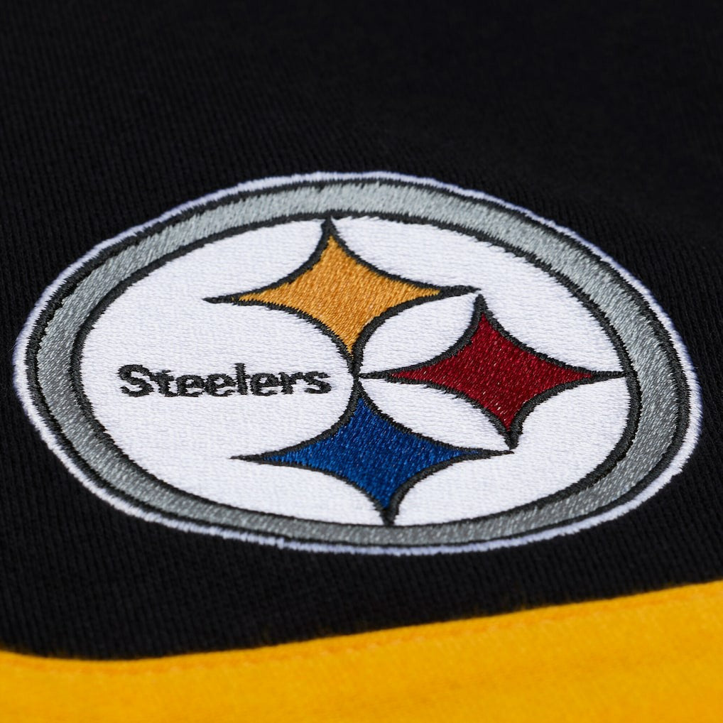Pittsburgh Steelers Women's Cropped Long Sleeve Rugby Polo - Black - Mitchell & Ness