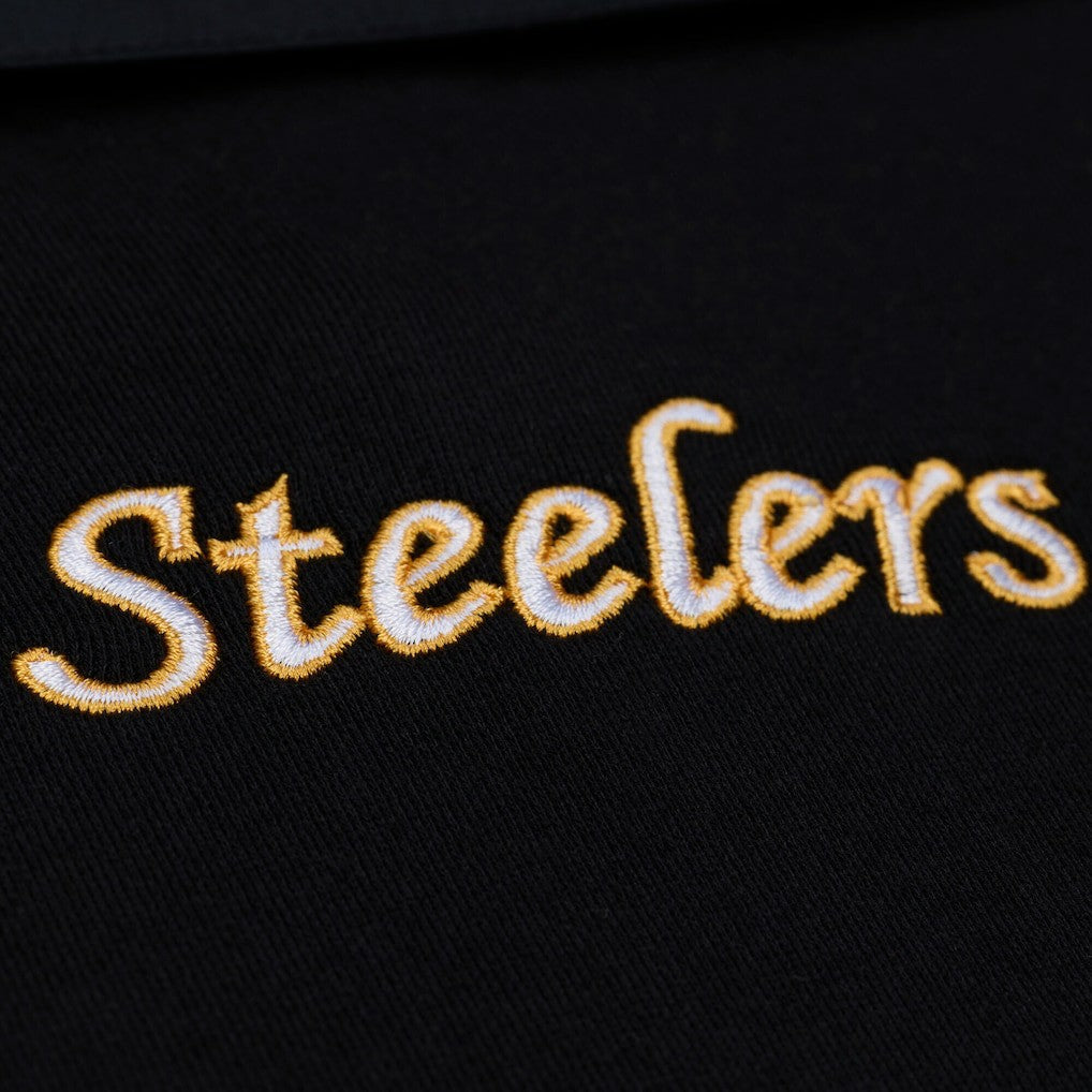 Pittsburgh Steelers Women's Cropped Long Sleeve Rugby Polo - Black - Mitchell & Ness