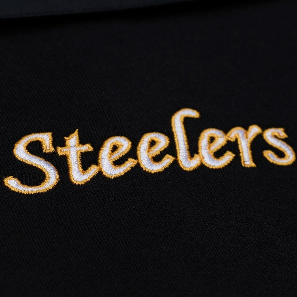 Pittsburgh Steelers Women's Cropped Long Sleeve Rugby Polo - Black - Mitchell & Ness