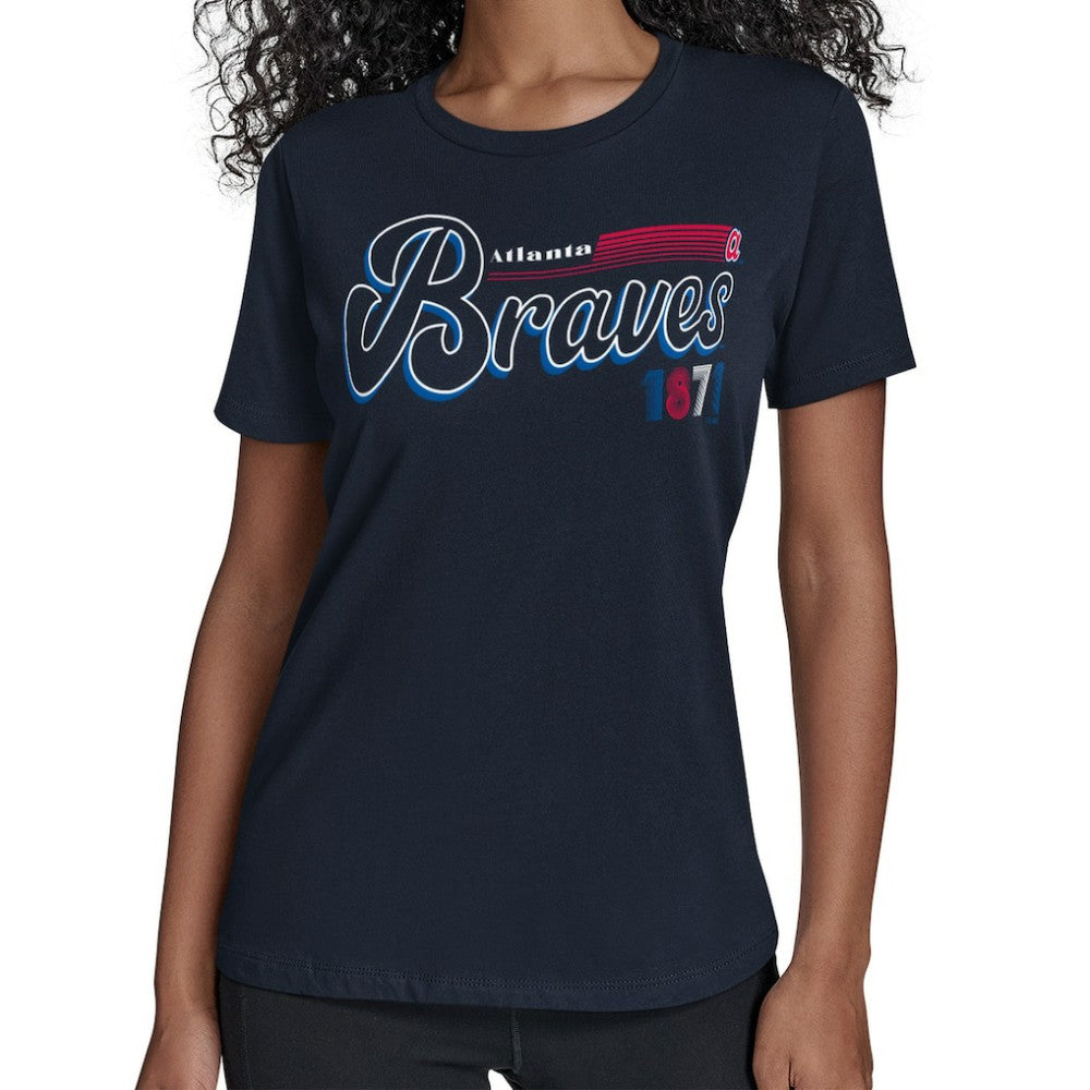 Atlanta Braves Starter Women's Groovy Script Team Fitted T-Shirt Near Me