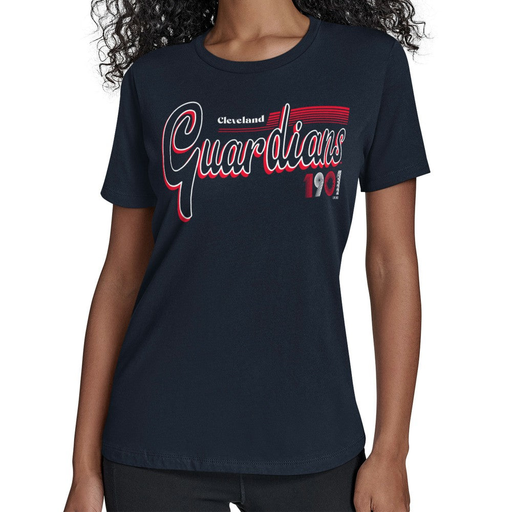 Cleveland Guardians Starter Women's Groovy Script Team Fitted T-Shirt Discount