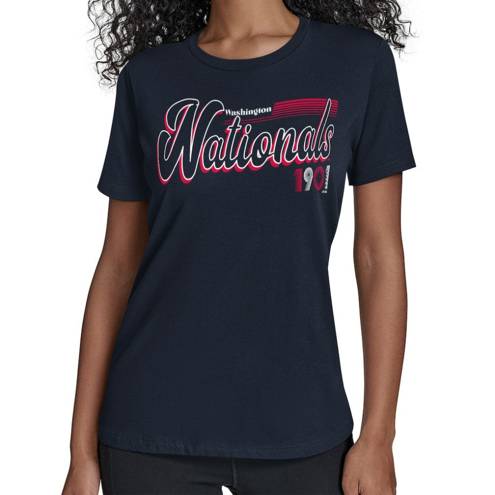 Washington Nationals Starter Women's Groovy Script Team Fitted T-Shirt Sale