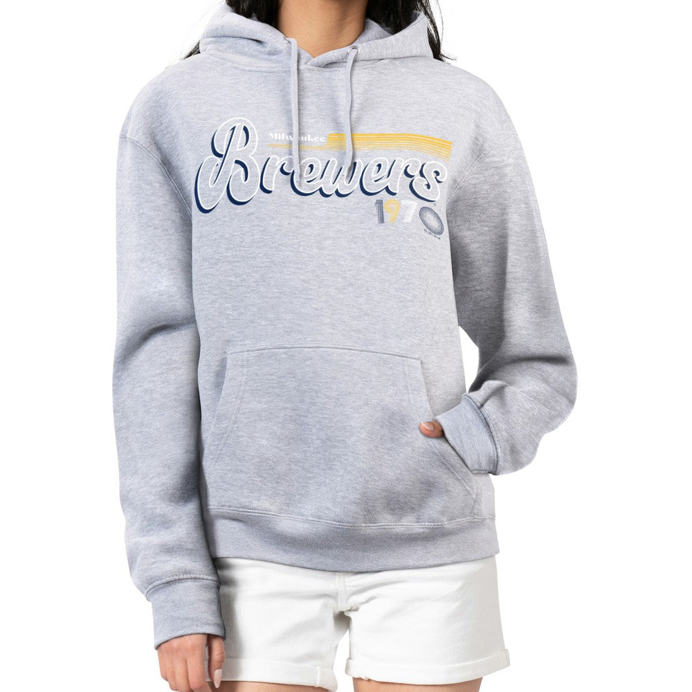 Milwaukee Brewers Starter Women's Groovy Script Team Fleece Pullover Hoodie Discount