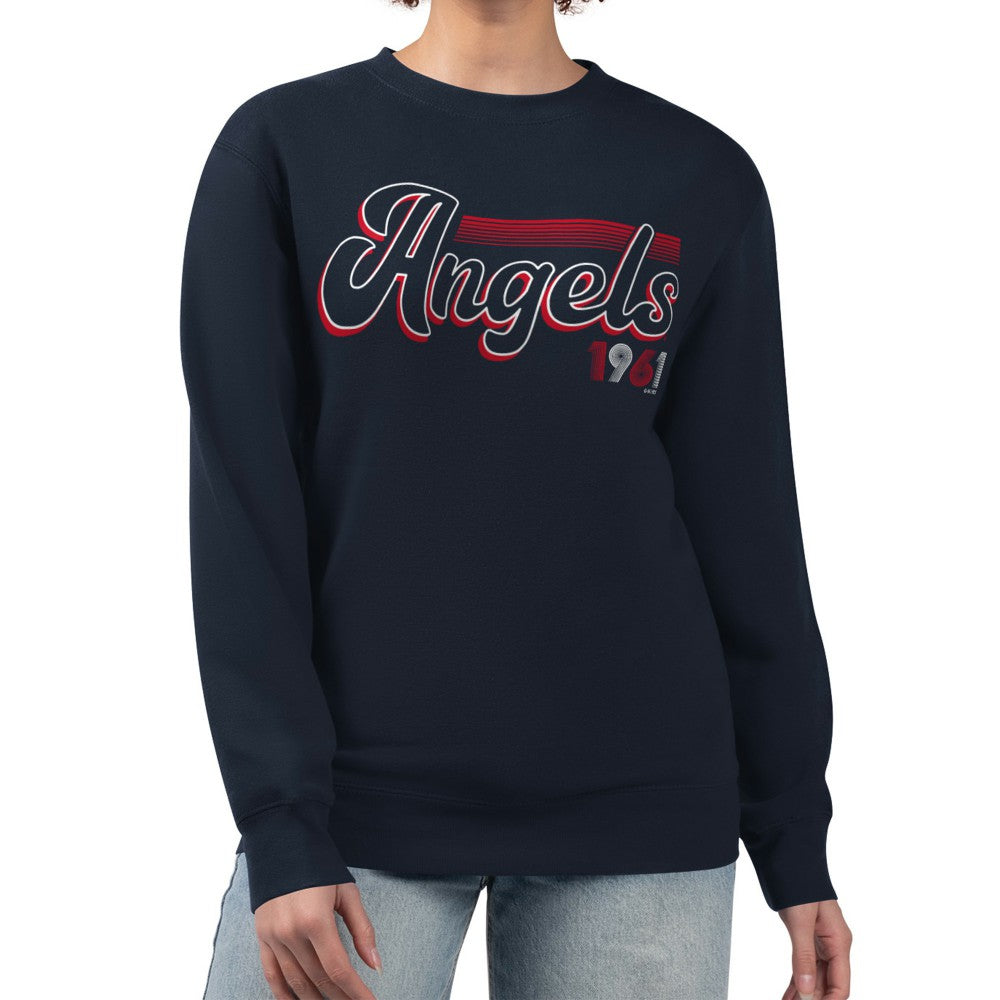 Los Angeles Angels Starter Women's Groovy Script Team Fleece Pullover Sweatshirt Outlet