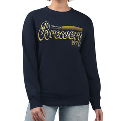 Milwaukee Brewers Starter Women's Groovy Script Team Fleece Pullover Sweatshirt Sale
