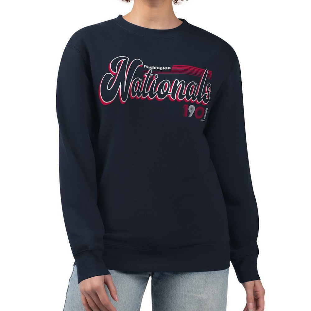 Washington Nationals Starter Women's Groovy Script Team Fleece Pullover Sweatshirt Online