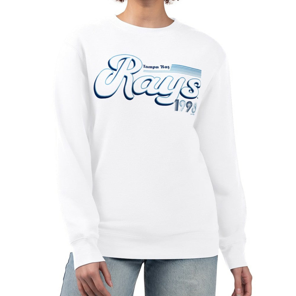 Tampa Bay Rays Starter Women's Groovy Script Team Fleece Pullover Sweatshirt Outlet