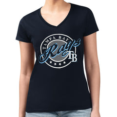 Tampa Bay Rays G-III 4Her by Carl Banks Women's Super-Slim Fit Lightweight Pinstripe Circle V-Neck T-Shirt Sale