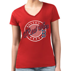 Boston Red Sox G-III 4Her by Carl Banks Women's Super-Slim Fit Lightweight Pinstripe Circle V-Neck T-Shirt Sale