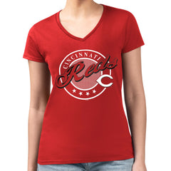 Cincinnati Reds G-III 4Her by Carl Banks Women's Super-Slim Fit Lightweight Pinstripe Circle V-Neck T-Shirt Near Me