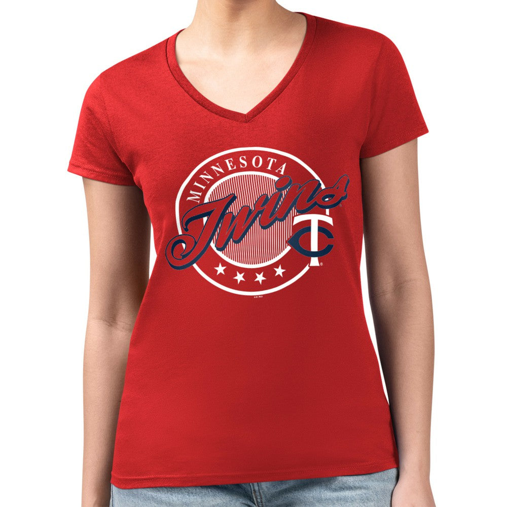 Minnesota Twins G-III 4Her by Carl Banks Women's Super-Slim Fit Lightweight Pinstripe Circle V-Neck T-Shirt Online