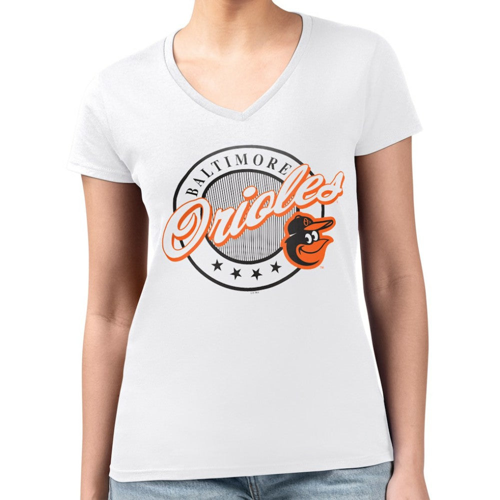 Baltimore Orioles G-III 4Her by Carl Banks Women's Super-Slim Fit Lightweight Pinstripe Circle V-Neck T-Shirt Discount