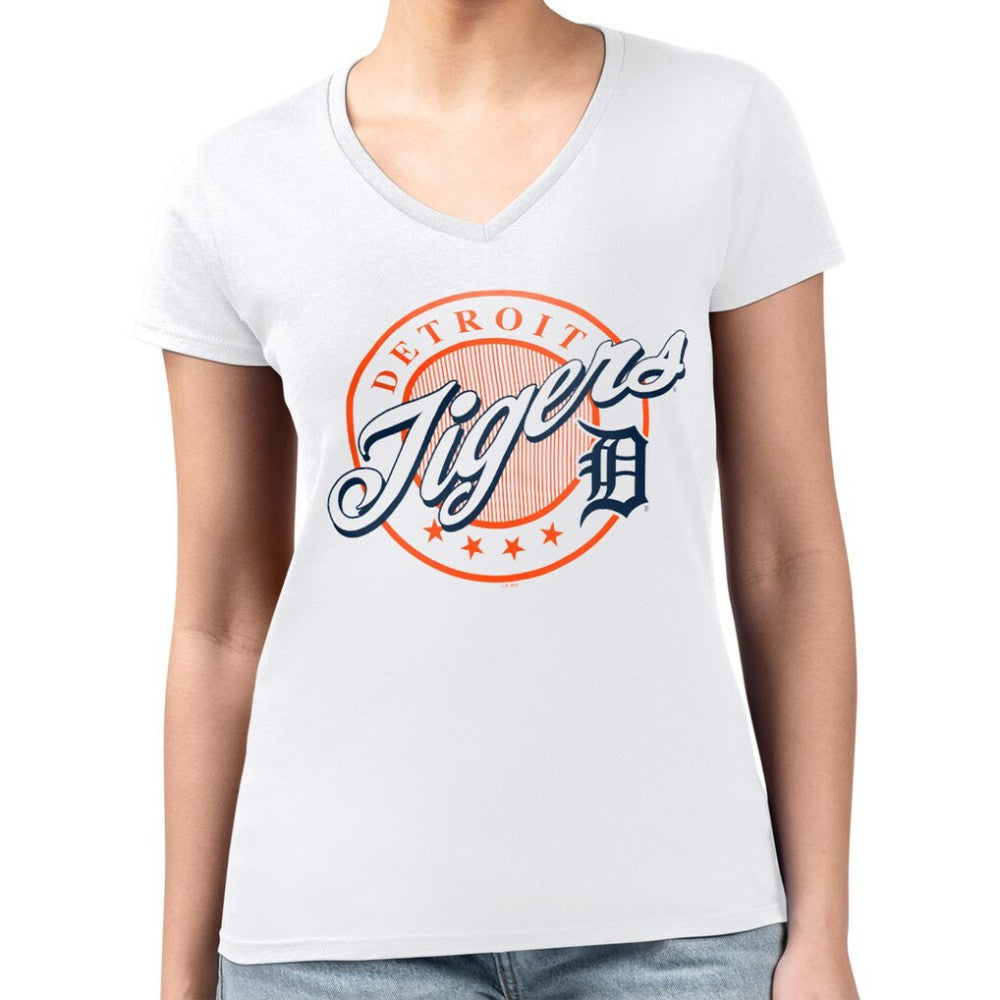 Detroit Tigers G-III 4Her by Carl Banks Women's Super-Slim Fit Lightweight Pinstripe Circle V-Neck T-Shirt Discount