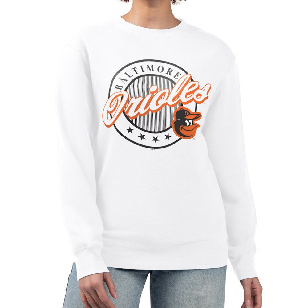 Baltimore Orioles G-III 4Her by Carl Banks Women's Pinstripe Circle Team Fleece Pullover Sweatshirt Online