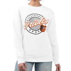 Baltimore Orioles G-III 4Her by Carl Banks Women's Pinstripe Circle Team Fleece Pullover Sweatshirt Online