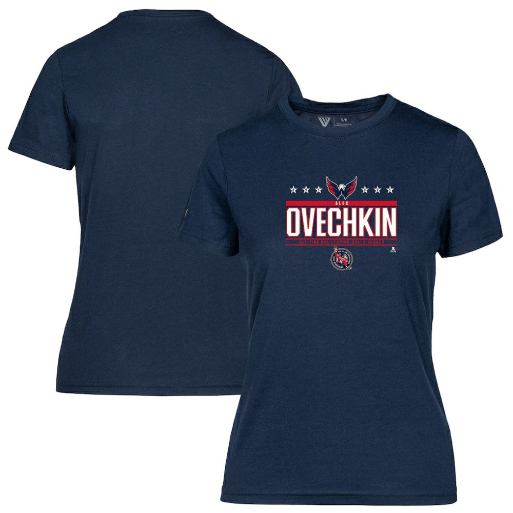 Alexander Ovechkin Washington Capitals Levelwear Women's NHL All-Time Leading Goal Scorer Milestone Stars Name & Number Maddox T-Shirt - Navy | NHL sale