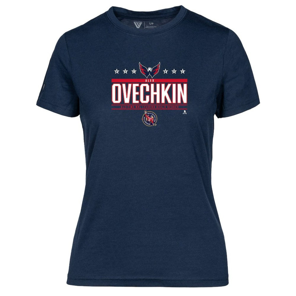 Alexander Ovechkin Washington Capitals Levelwear Women's NHL All-Time Leading Goal Scorer Milestone Stars Name & Number Maddox T-Shirt - Navy | NHL sale