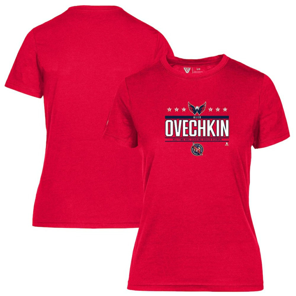 Alexander Ovechkin Washington Capitals Levelwear Women's NHL All-Time Leading Goal Scorer Milestone Stars Name & Number Maddox T-Shirt - Red | NHL Clearance
