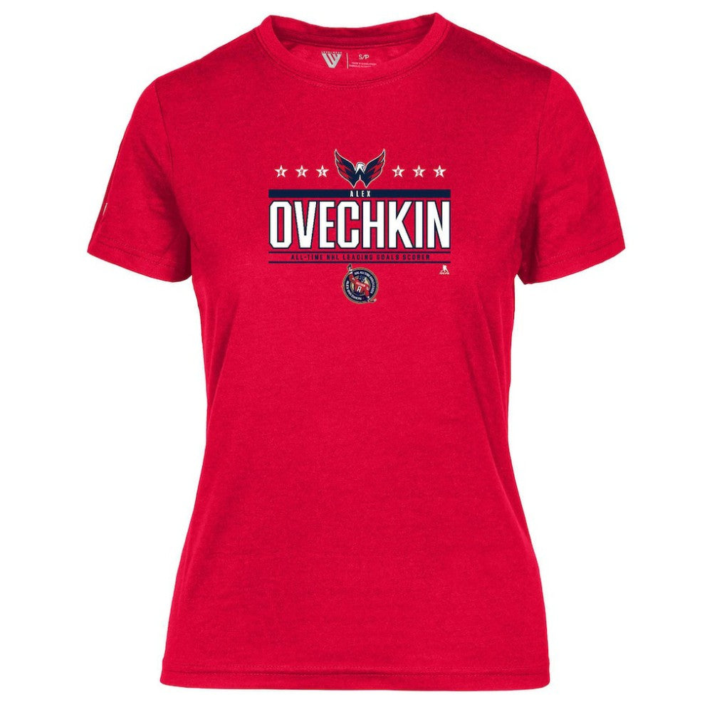 Alexander Ovechkin Washington Capitals Levelwear Women's NHL All-Time Leading Goal Scorer Milestone Stars Name & Number Maddox T-Shirt - Red | NHL Clearance