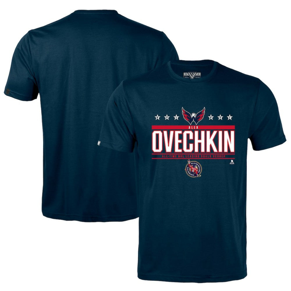 Alexander Ovechkin Washington Capitals Levelwear NHL All-Time Leading Goal Scorer Milestone Stars Name & Number Richmond T-Shirt - Navy | NHL near me