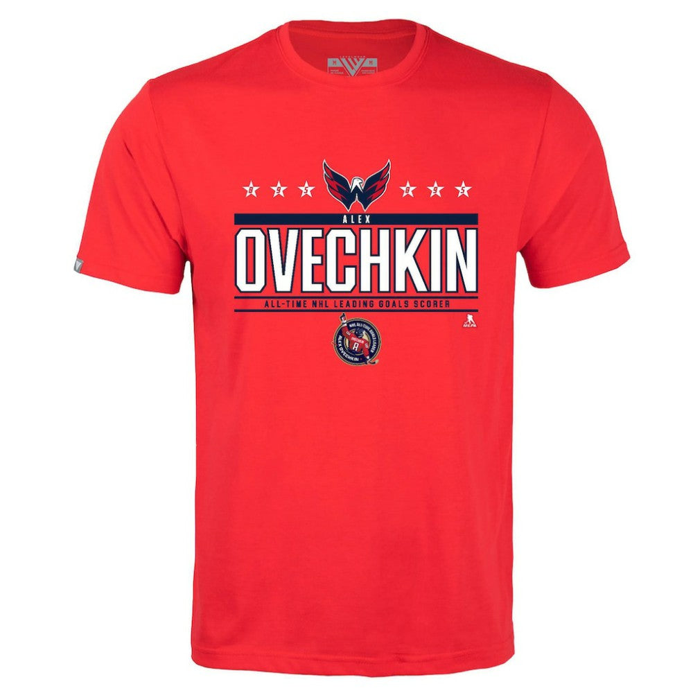 Alexander Ovechkin Washington Capitals Levelwear NHL All-Time Leading Goal Scorer Milestone Stars Name & Number Richmond T-Shirt - Red | NHL Clearance
