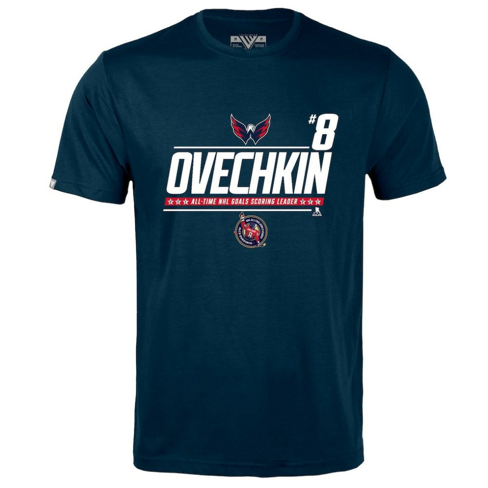 Alexander Ovechkin Washington Capitals Levelwear NHL All-Time Leading Goal Scorer Milestone Name & Number Richmond T-Shirt - Navy | NHL discount