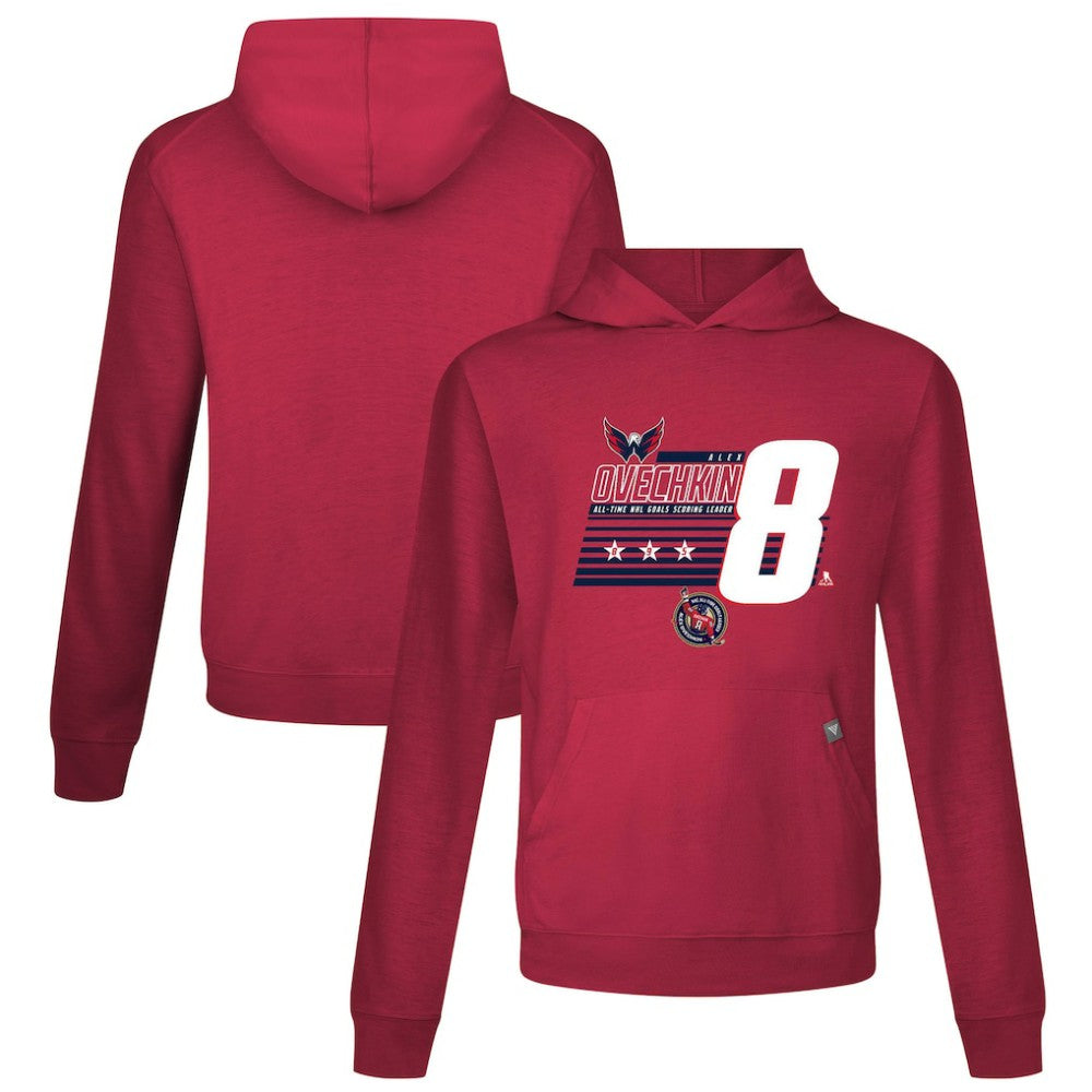 Alexander Ovechkin Washington Capitals Levelwear NHL All-Time Leading Goal Scorer Milestone Stripes Name & Number Relay Pullover Hoodie - Red | NHL on sale