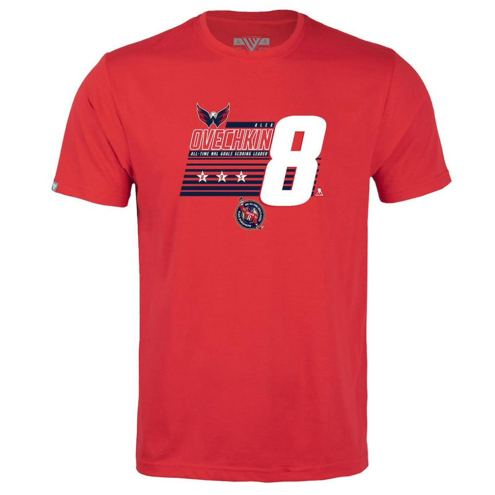 Alexander Ovechkin Washington Capitals Levelwear Youth NHL All-Time Leading Goal Scorer Milestone Stripes Name & Number Little Richmond T-Shirt - Red | NHL Clearance
