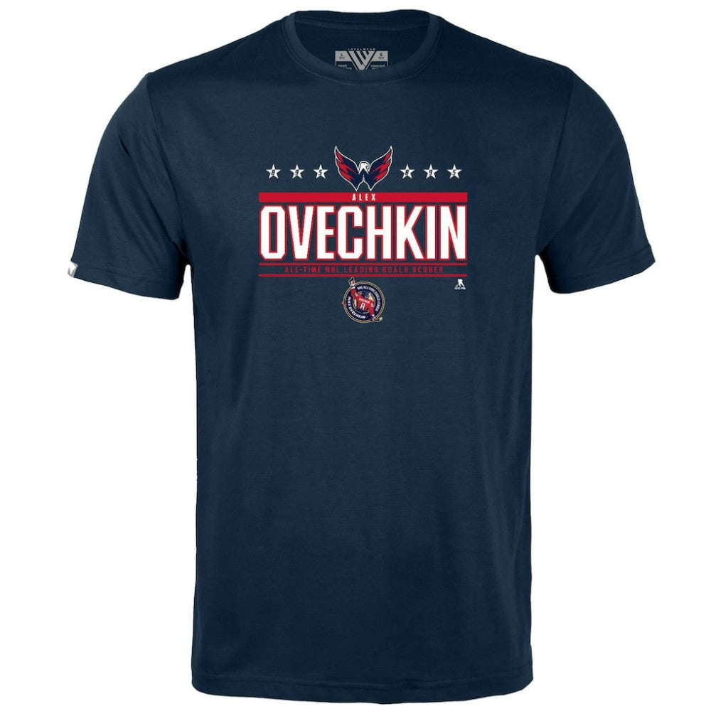 Alexander Ovechkin Washington Capitals Levelwear Youth NHL All-Time Leading Goal Scorer Milestone Stars Name & Number Little Richmond T-Shirt - Navy | NHL Lifestyle