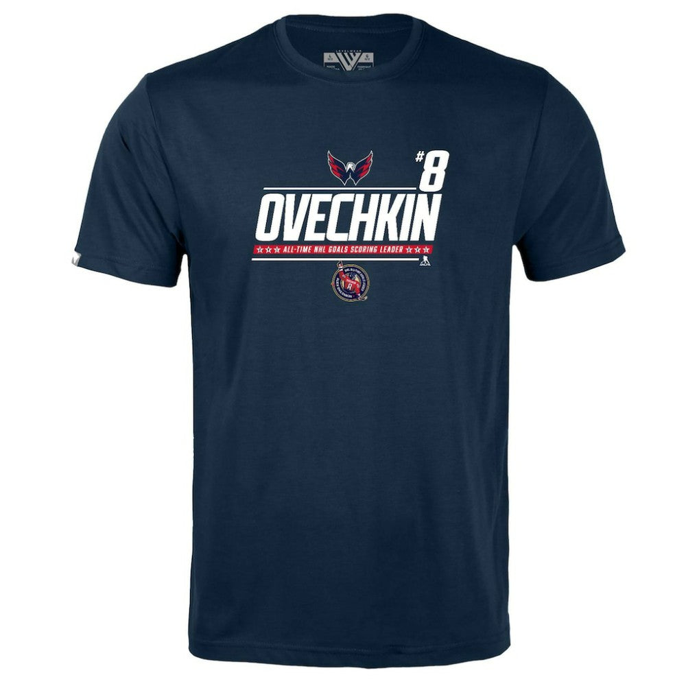 Alexander Ovechkin Washington Capitals Levelwear Youth NHL All-Time Leading Goal Scorer Milestone Name & Number Little Richmond T-Shirt - Navy | NHL sale