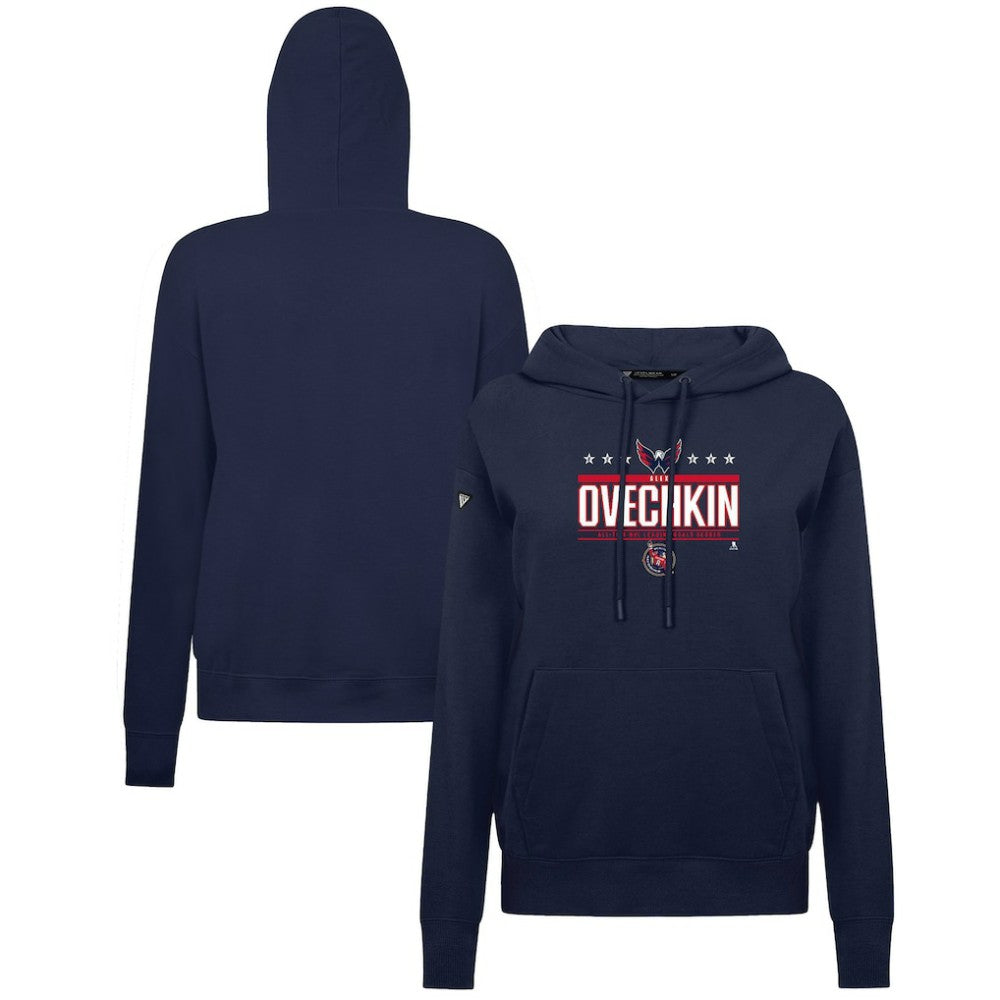 Alexander Ovechkin Washington Capitals Levelwear Women's NHL All-Time Leading Goal Scorer Milestone Stripes Name & Number Adorn Pullover Hoodie - Navy | NHL near me