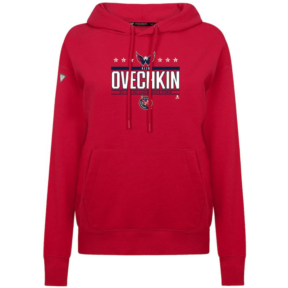 Alexander Ovechkin Washington Capitals Levelwear Women's NHL All-Time Leading Goal Scorer Milestone Stripes Name & Number Adorn Pullover Hoodie - Red | NHL Lifestyle
