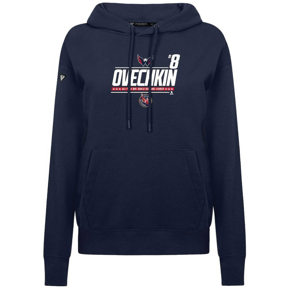 Alexander Ovechkin Washington Capitals Levelwear Women's NHL All-Time Leading Goal Scorer Milestone Stripes Name & Number Adorn Pullover Hoodie - Navy | NHL discount