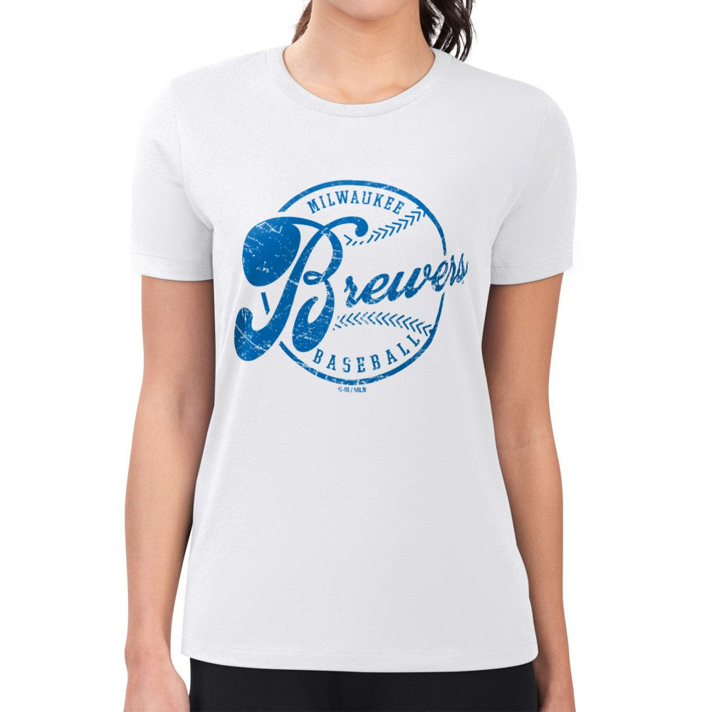 Milwaukee Brewers G-III 4Her by Carl Banks Women's Super-Slim Fit Lightweight Distressed Baseball Team T-Shirt for sale