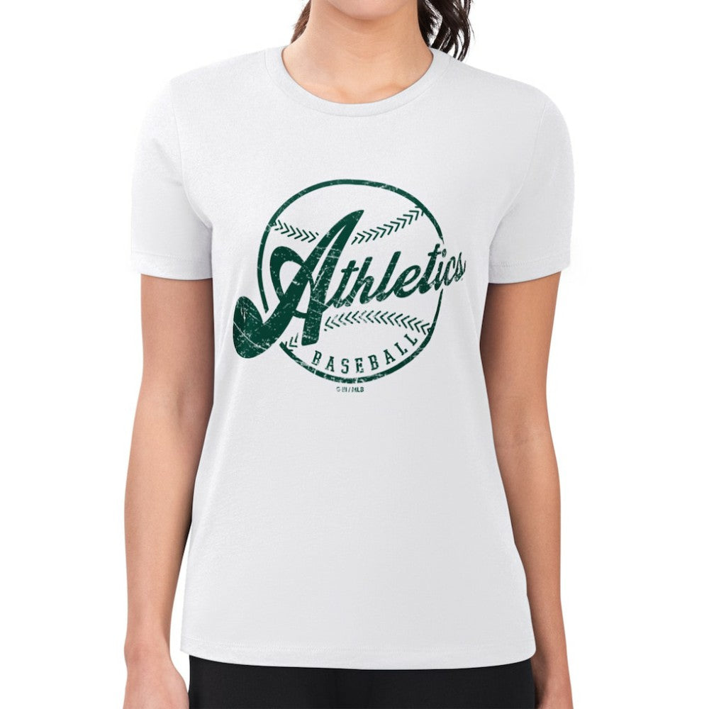 Athletics G-III 4Her by Carl Banks Women's Super-Slim Fit Lightweight Distressed Baseball Team T-Shirt Near Me