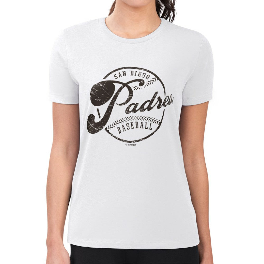 San Diego Padres G-III 4Her by Carl Banks Women's Super-Slim Fit Lightweight Distressed Baseball Team T-Shirt for sale