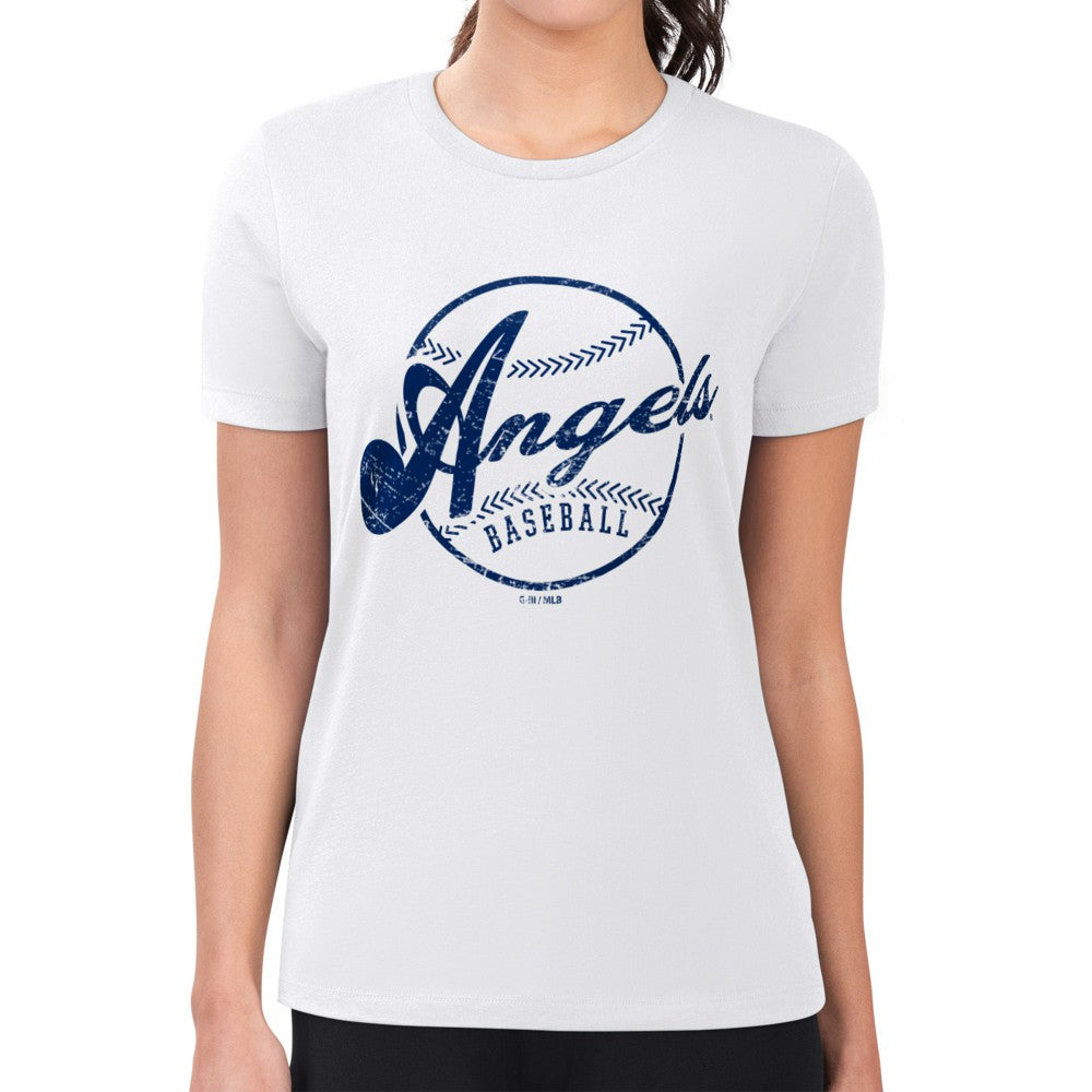 Los Angeles Angels G-III 4Her by Carl Banks Women's Super-Slim Fit Lightweight Distressed Baseball Team T-Shirt Near Me