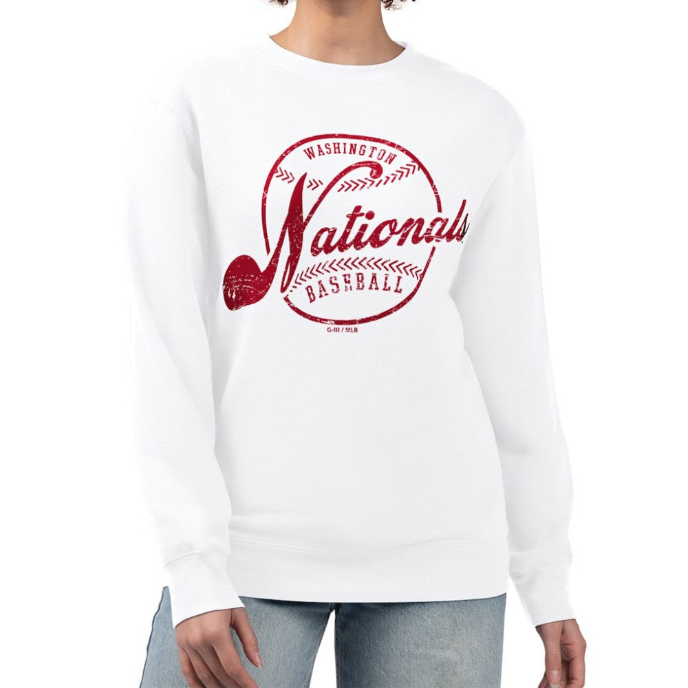 Washington Nationals G-III 4Her by Carl Banks Women's Distressed Baseball Team Fleece Pullover Sweatshirt Near Me