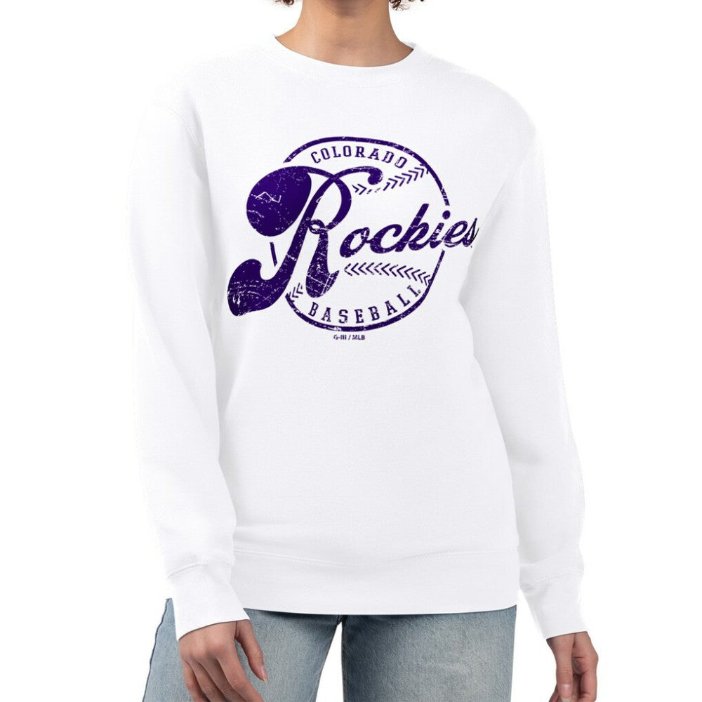 Colorado Rockies G-III 4Her by Carl Banks Women's Distressed Baseball Team Fleece Pullover Sweatshirt Online
