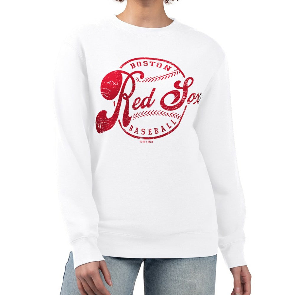 Boston Red Sox G-III 4Her by Carl Banks Women's Distressed Baseball Team Fleece Pullover Sweatshirt Near Me